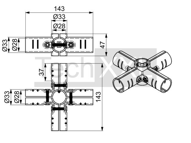 Basis connector D28, 4-sided, moeilijk wie HRS200D28GV4SS